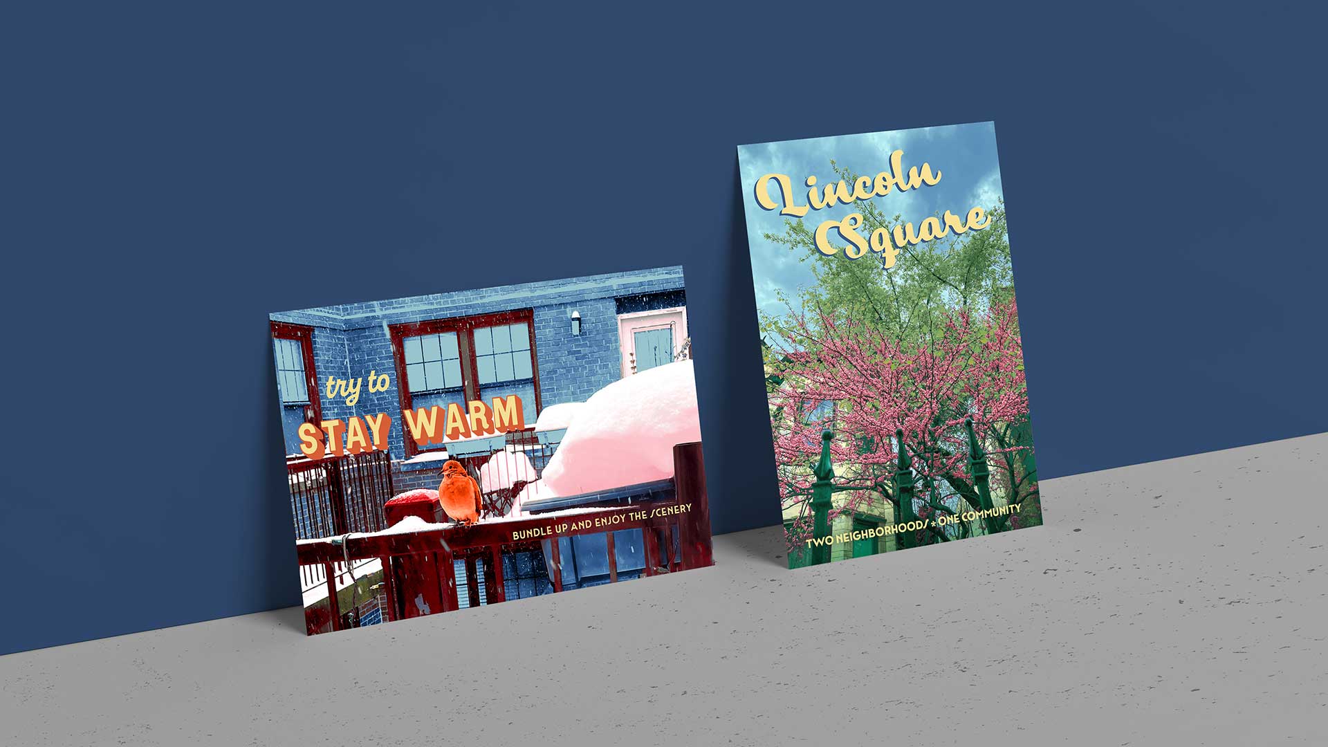 two postcards of Lincoln Square and my patio
