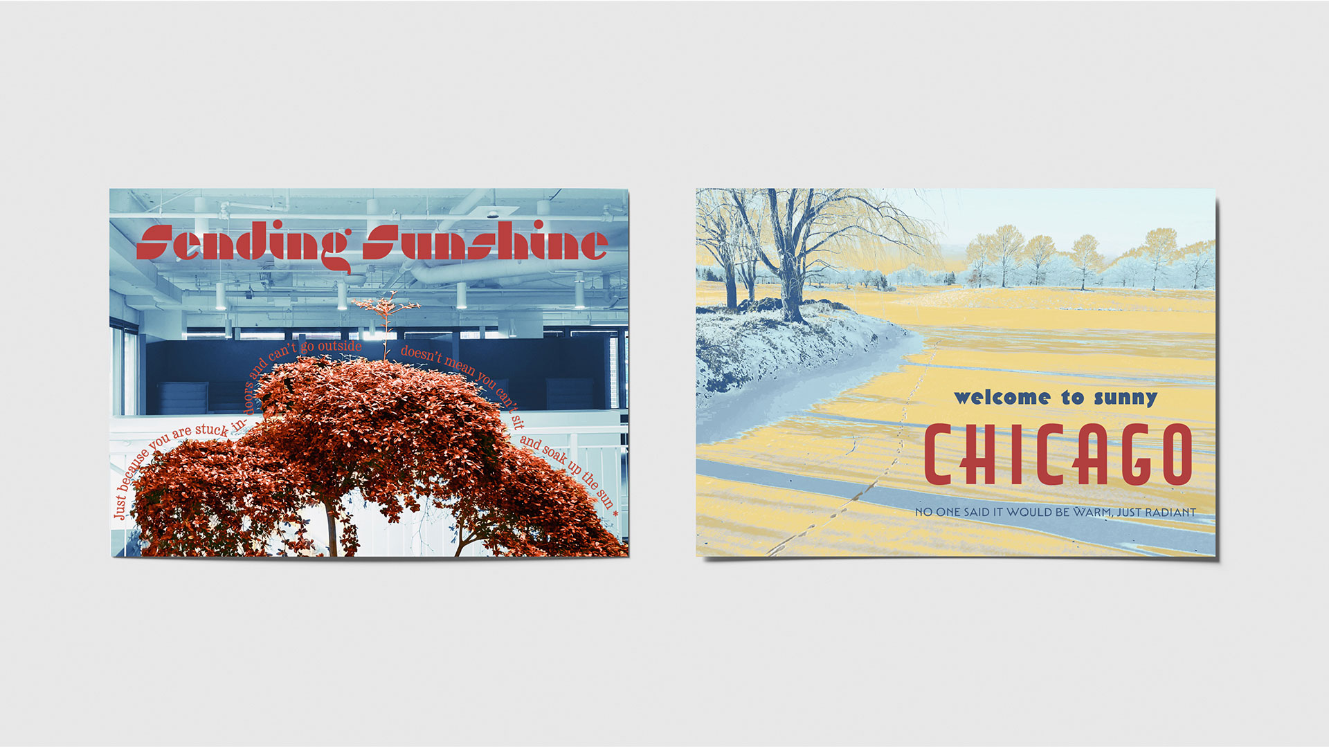 two postcards of my office and the Botanic Gardens